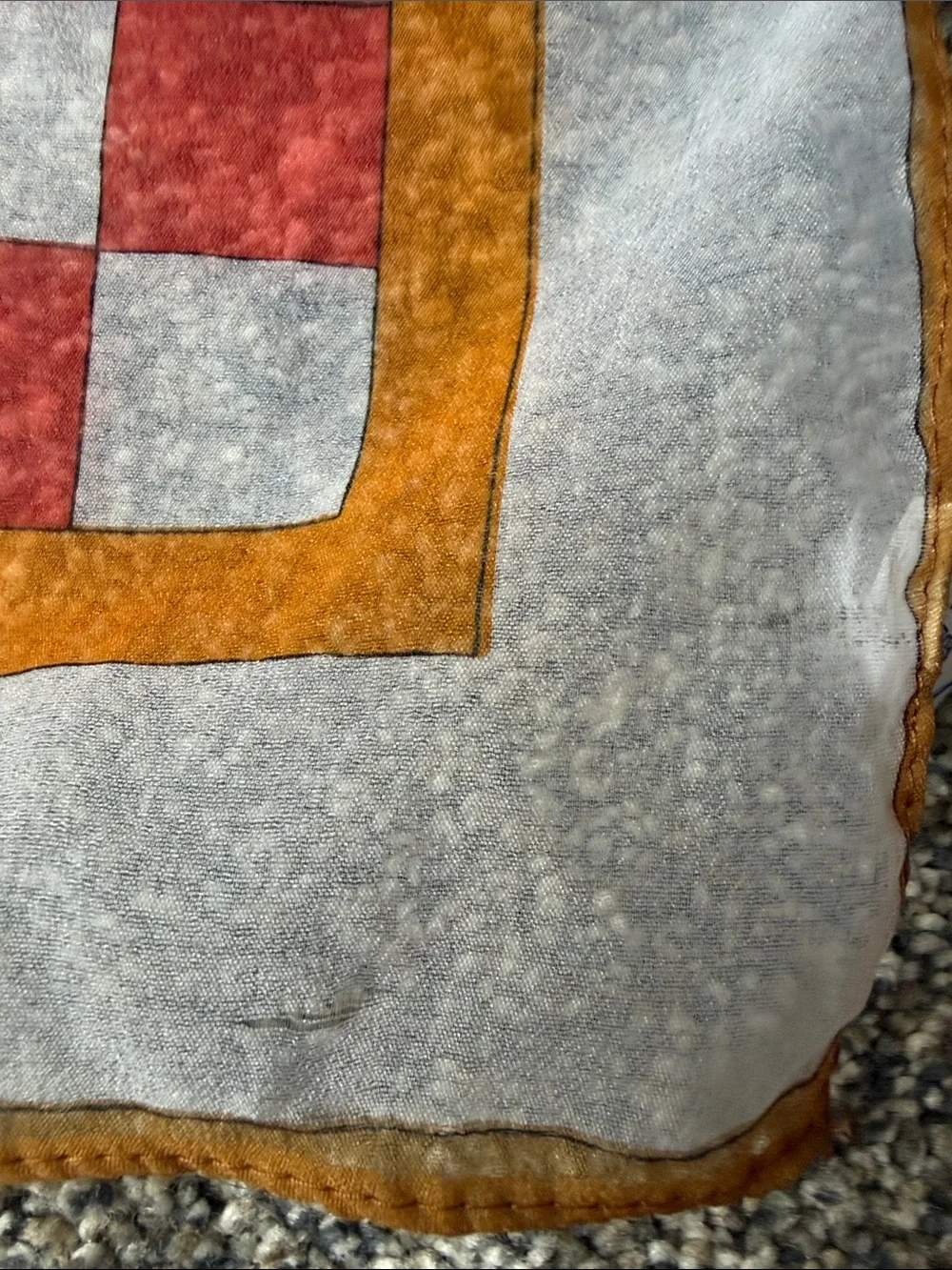 Vintage Scarf – Orange, Red & Brown Geometric Checkerboard Chiffon